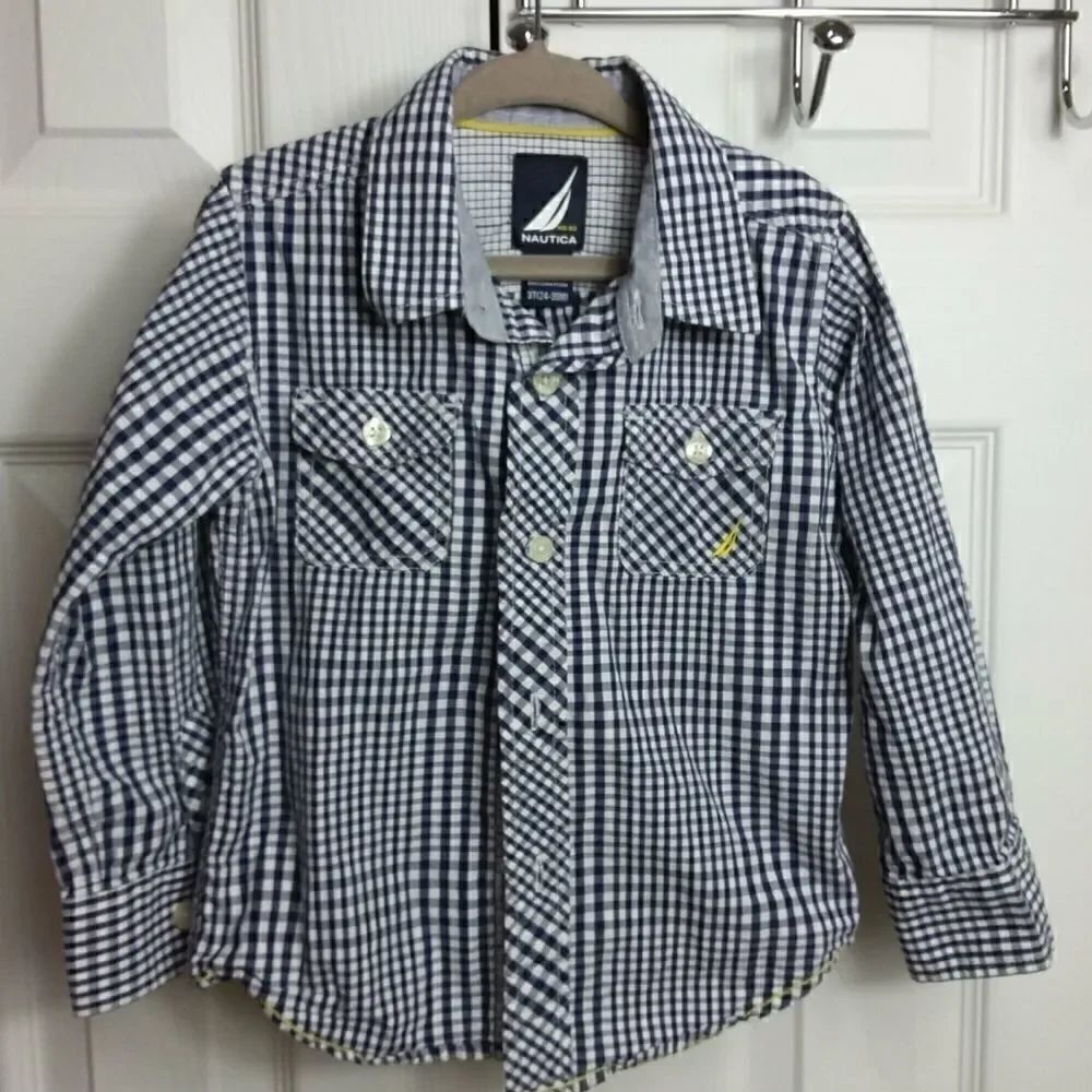Nautica Gingham Plaid Button Long Sleeve Shirt 3T